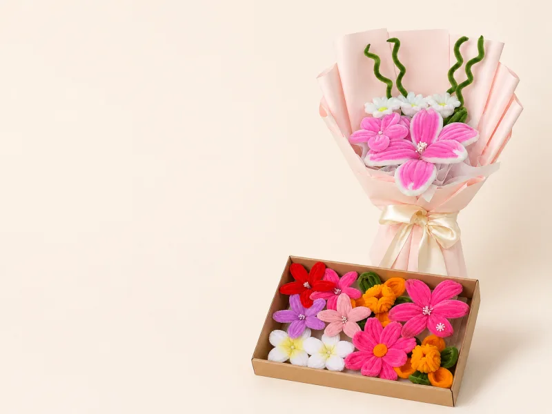 A LEAP bloom box packed and ready to give, with a printed card alongside